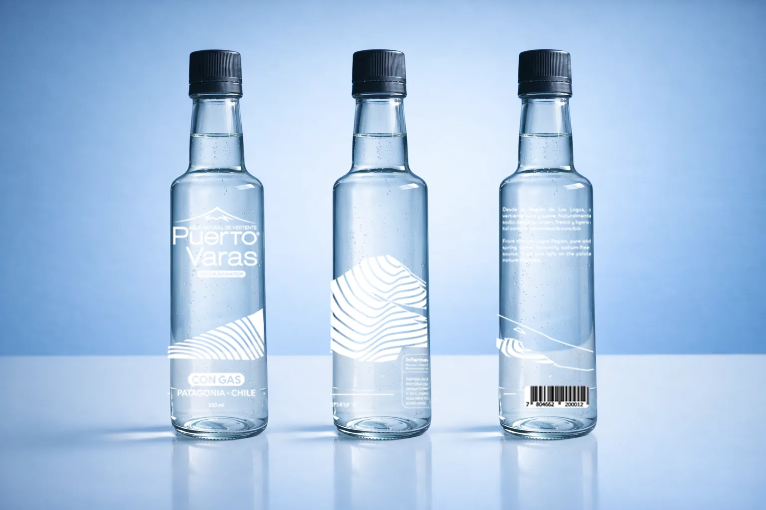 Botella vidrio 330 ml con gas Agua Puerto Varas